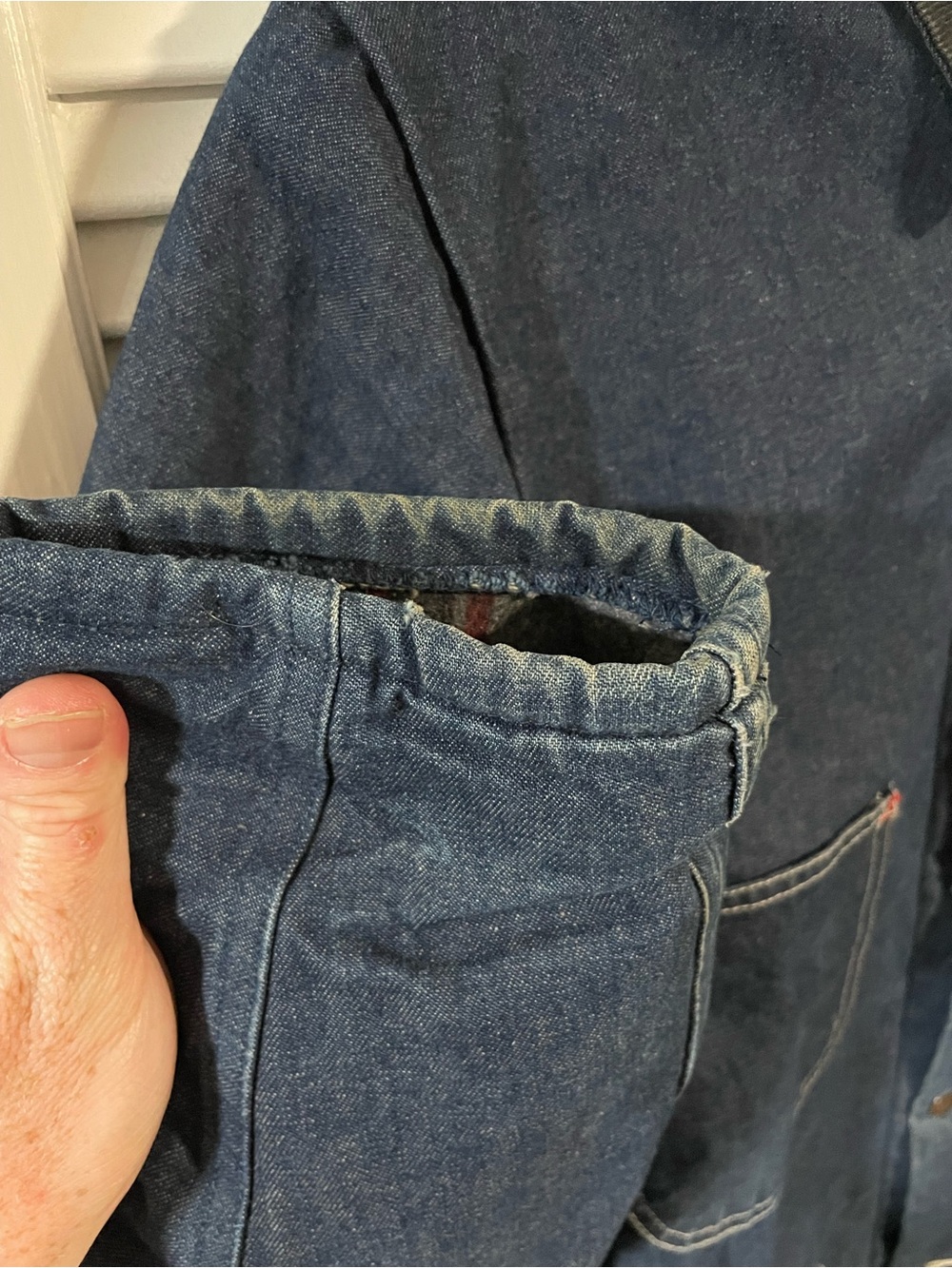 Dickies Men’s Navy Blue Denim Work Jacket with Black Corduroy Collar - Picture 5 of 6